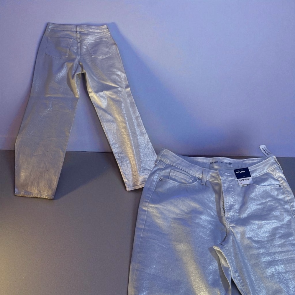 Old Navy Shimmering Silver High-Rise Pants - Picture 2 of 3